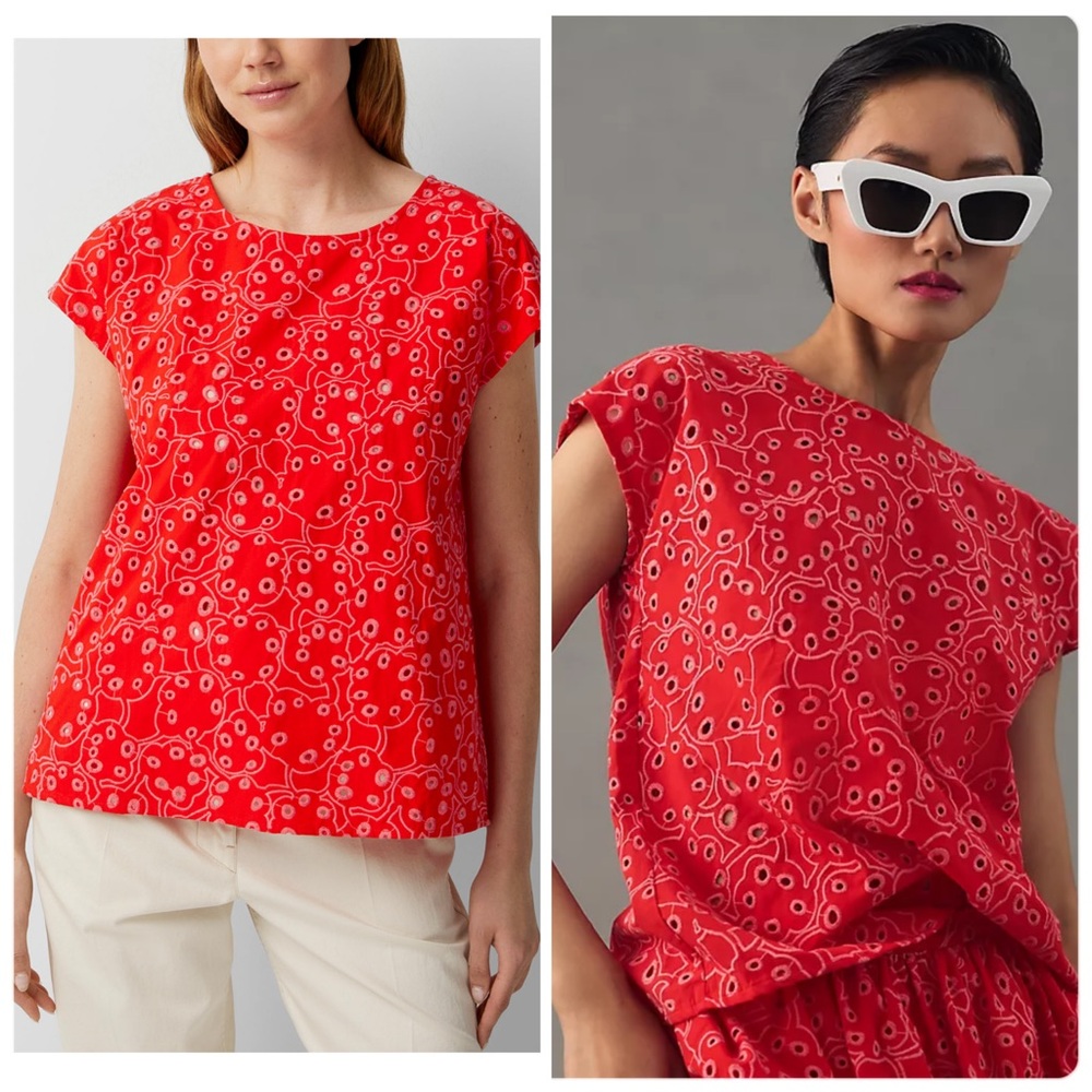 Marimekko Eyelet Embroidered Top Nahkol Rentukka Sz 38 | Medium